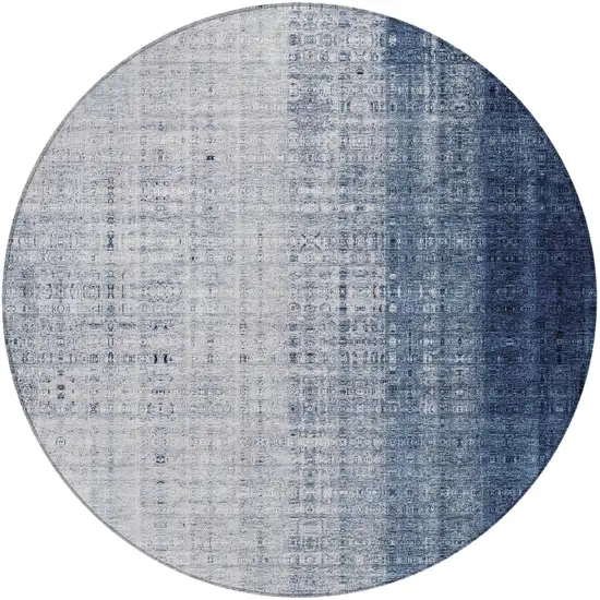 8' Blue And Ivory Round Striped Washable Indoor Outdoor Area Rug Photo 4