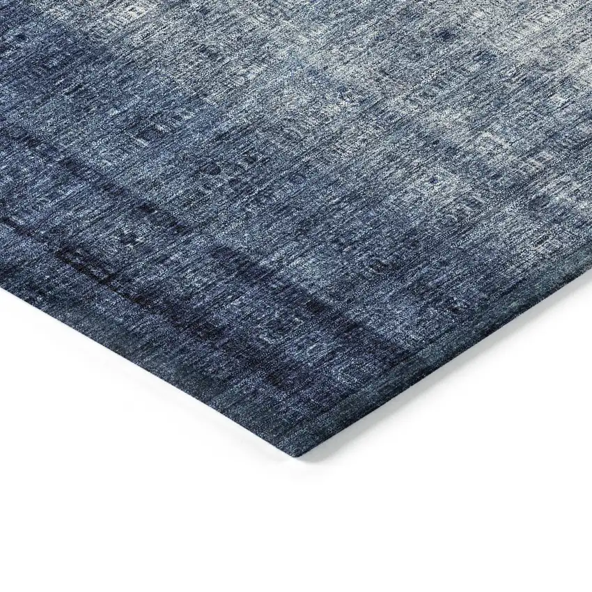 8' Blue And Ivory Round Striped Washable Indoor Outdoor Area Rug Photo 6