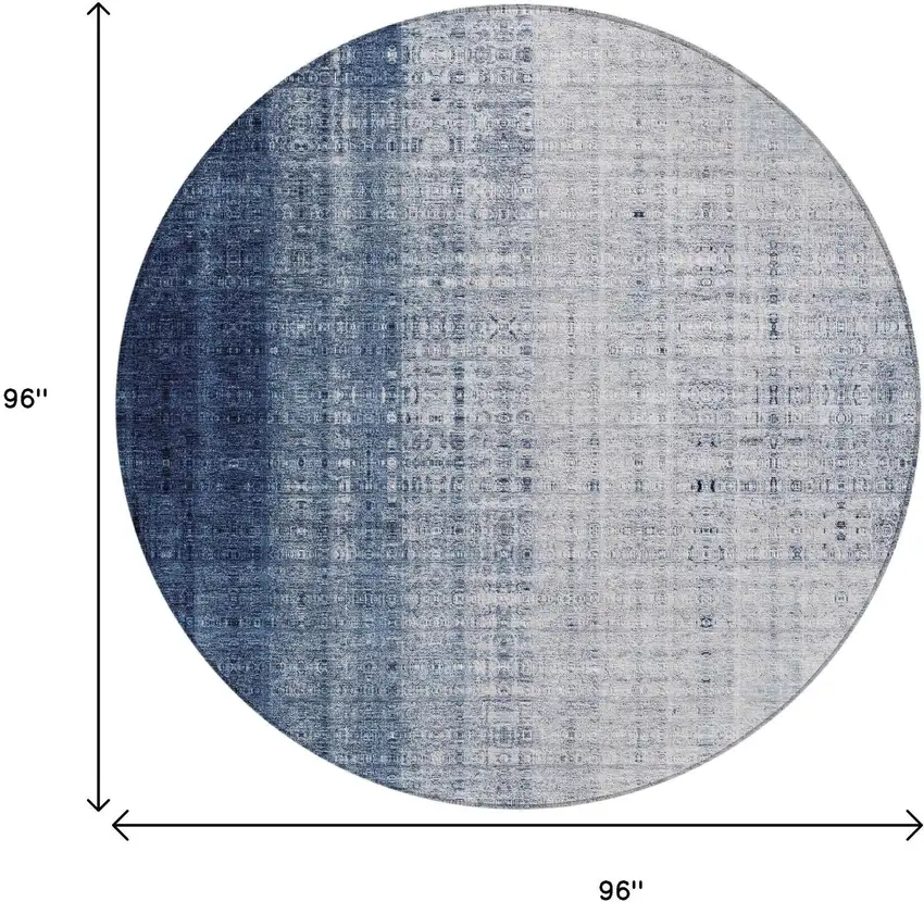 8' Blue And Ivory Round Striped Washable Indoor Outdoor Area Rug Photo 3