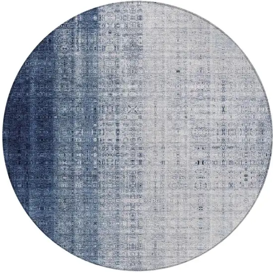 8' Blue And Ivory Round Striped Washable Indoor Outdoor Area Rug Photo 5