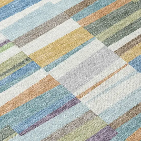 8' Blue And Ivory Round Striped Washable Indoor Outdoor Area Rug Photo 5