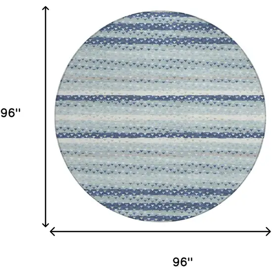 8' Blue And Ivory Round Striped Washable Indoor Outdoor Area Rug Photo 5