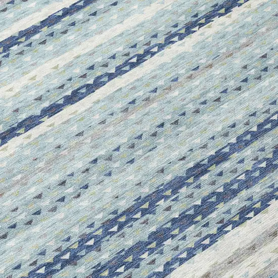 8' Blue And Ivory Round Striped Washable Indoor Outdoor Area Rug Photo 4