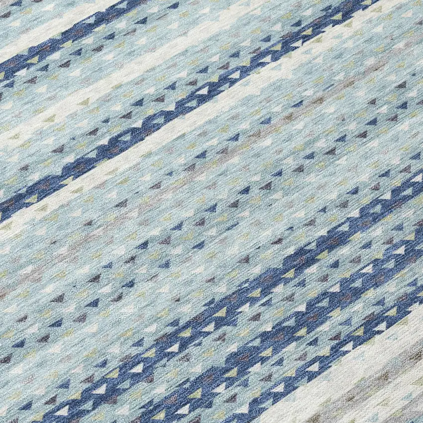 8' Blue And Ivory Round Striped Washable Indoor Outdoor Area Rug Photo 4