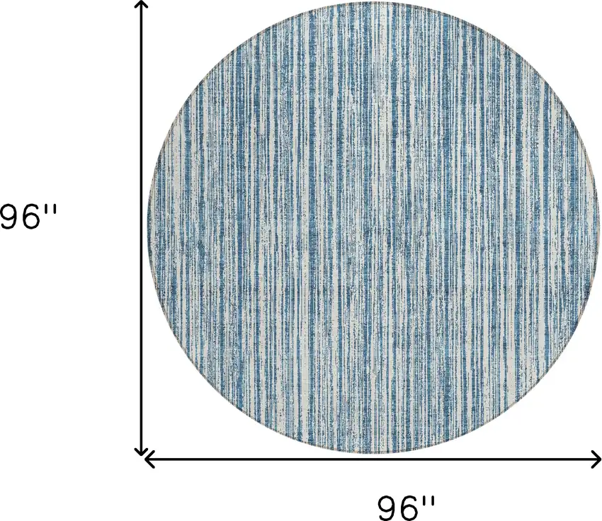 8' Blue And Ivory Round Striped Washable Indoor Outdoor Area Rug Photo 3