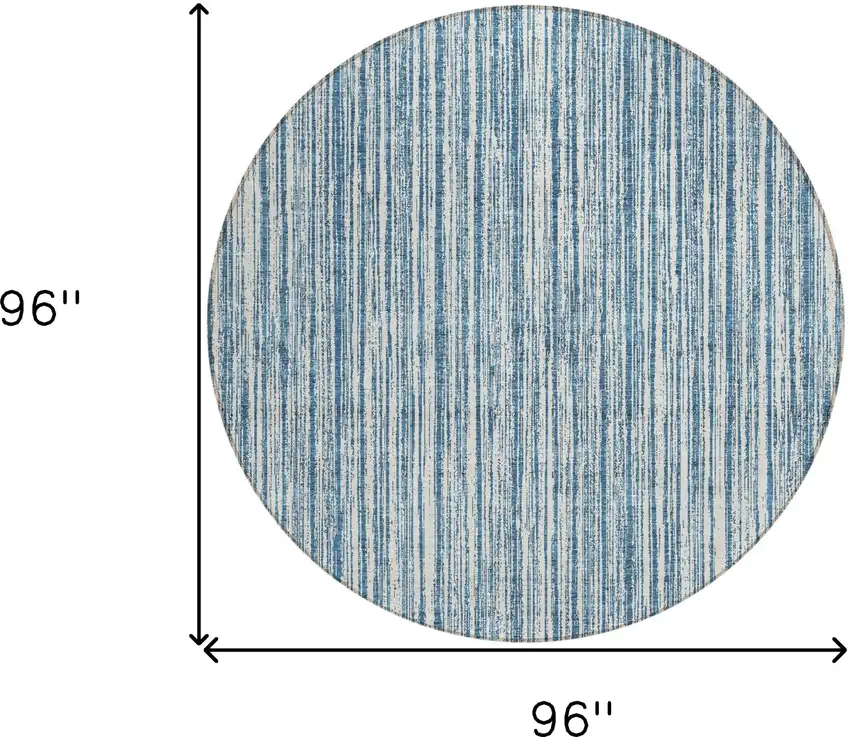 8' Blue And Ivory Round Striped Washable Indoor Outdoor Area Rug Photo 3