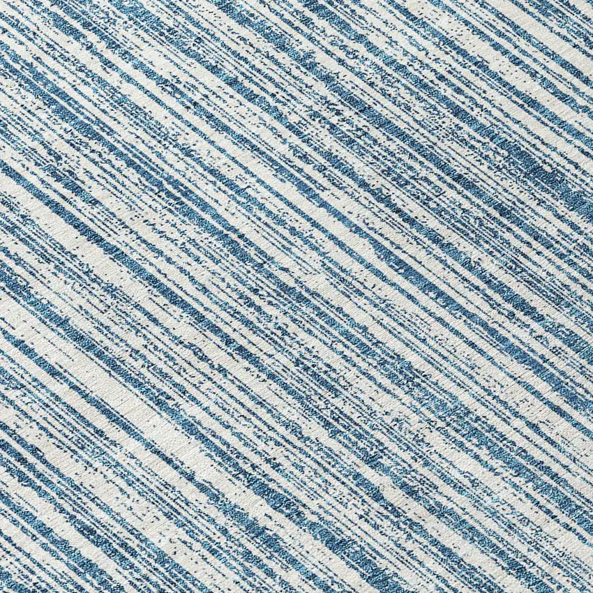 8' Blue And Ivory Round Striped Washable Indoor Outdoor Area Rug Photo 7
