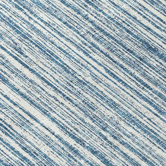 8' Blue And Ivory Round Striped Washable Indoor Outdoor Area Rug Photo 7