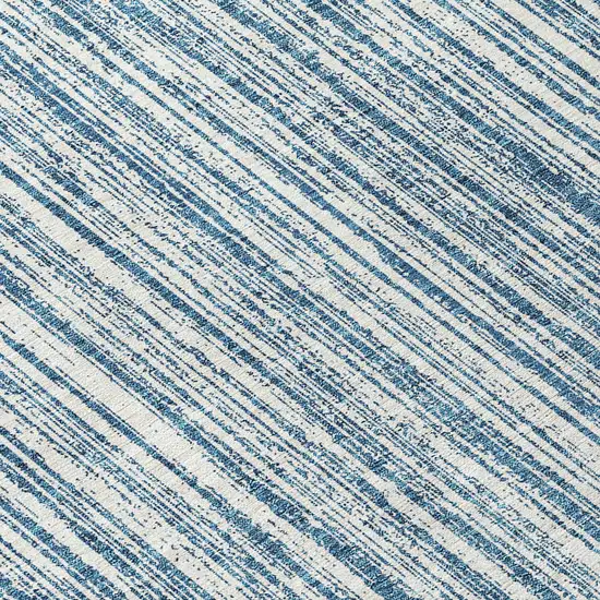 8' Blue And Ivory Round Striped Washable Indoor Outdoor Area Rug Photo 7