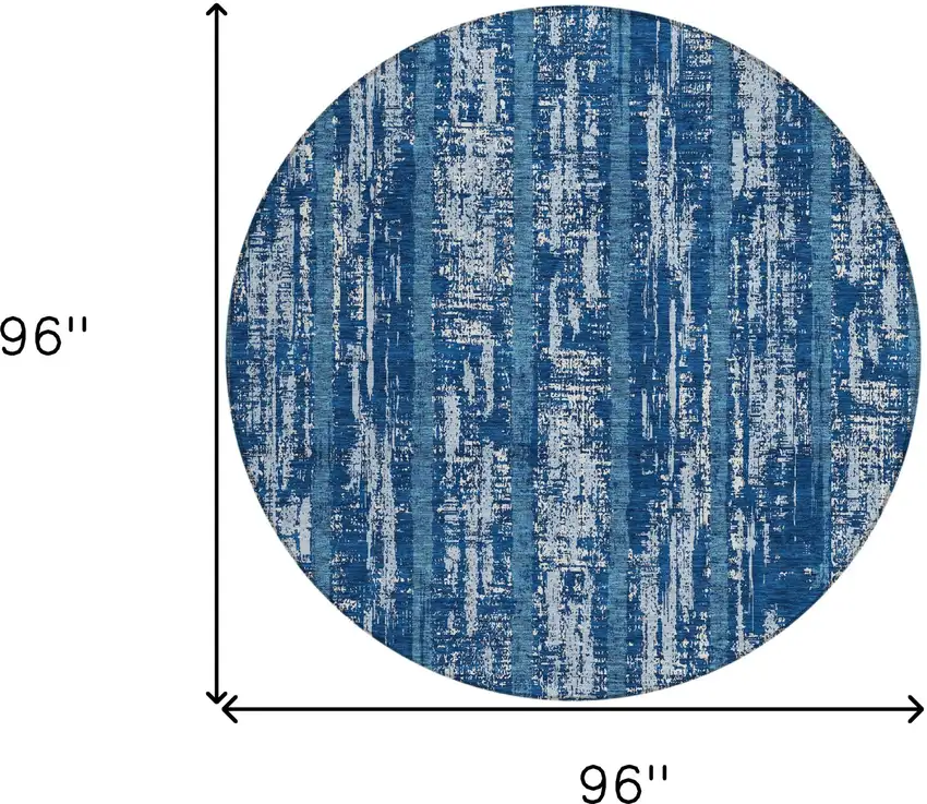 8' Blue And Ivory Round Striped Washable Indoor Outdoor Area Rug Photo 3