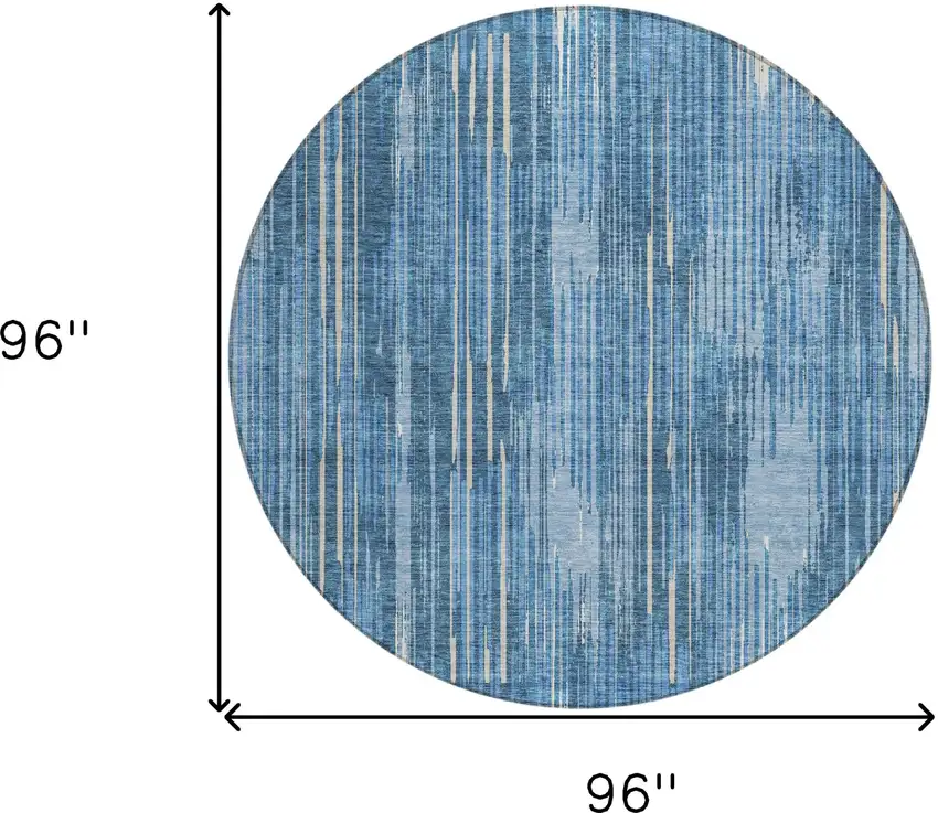 8' Blue And Ivory Round Striped Washable Indoor Outdoor Area Rug Photo 3