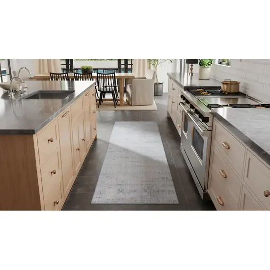 8' Blue And Ivory Runner Rug Photo 8