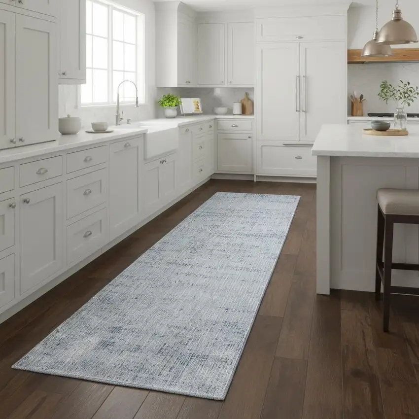 8' Blue And Ivory Runner Rug Photo 1