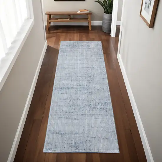 8' Blue And Ivory Runner Rug Photo 1