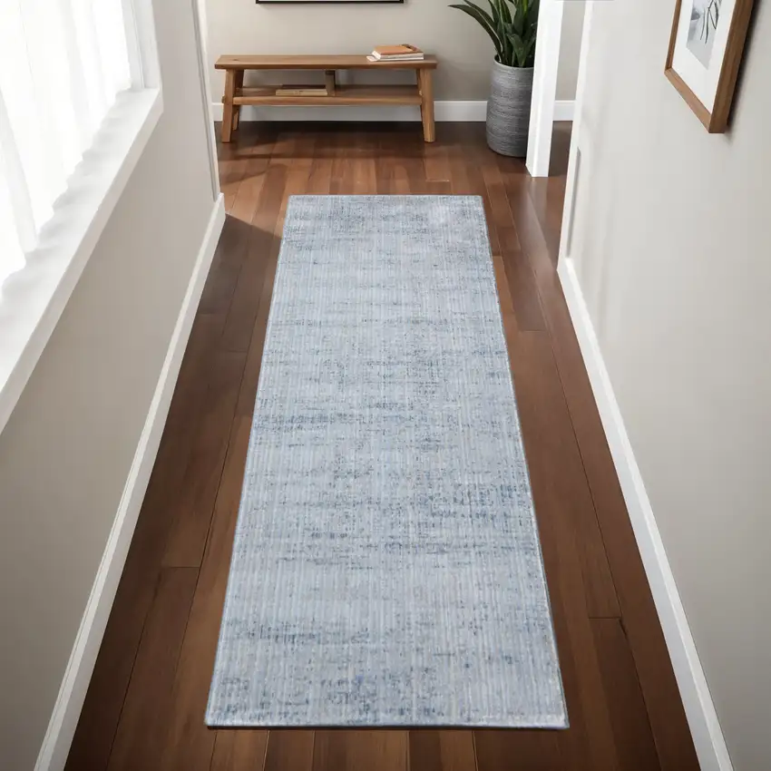 8' Blue And Ivory Runner Rug Photo 1