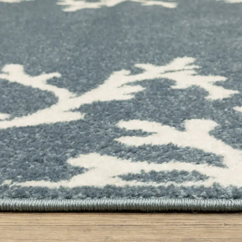 7' Blue And Ivory Seashell and Coral Runner Rug Photo 7