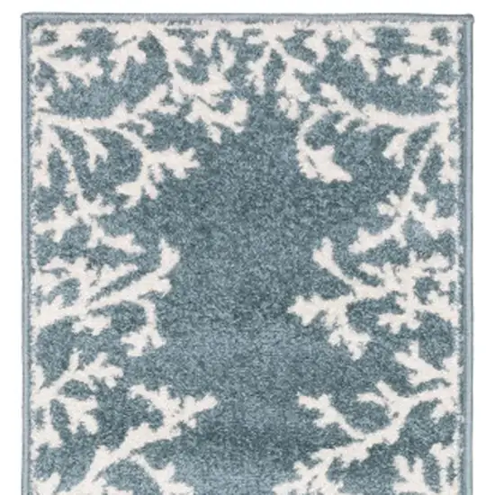 7' Blue And Ivory Seashell and Coral Runner Rug Photo 4