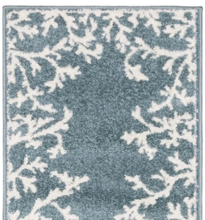 7' Blue And Ivory Seashell and Coral Runner Rug Photo 4