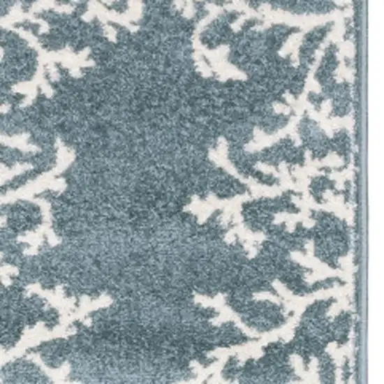 7' Blue And Ivory Seashell and Coral Runner Rug Photo 3