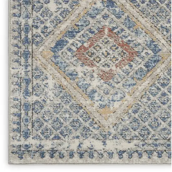 8' Blue And Ivory Southwestern Power Loom Non Skid Runner Rug Photo 8