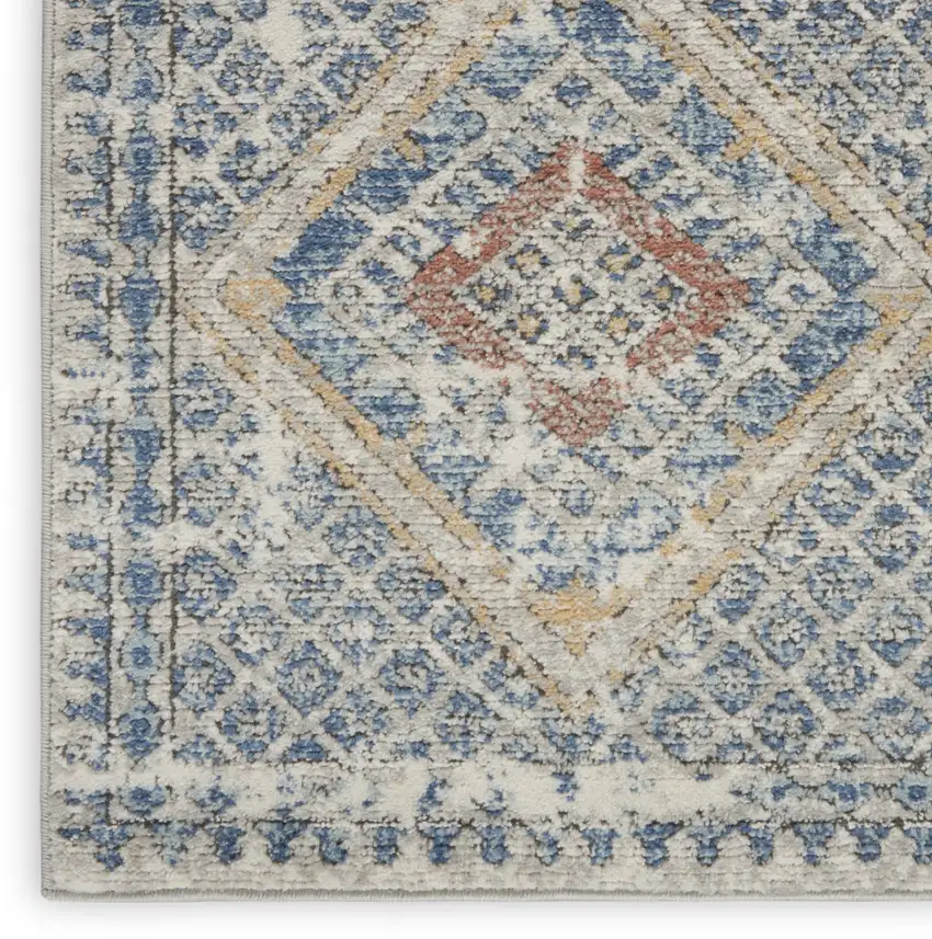 8' Blue And Ivory Southwestern Power Loom Non Skid Runner Rug Photo 8