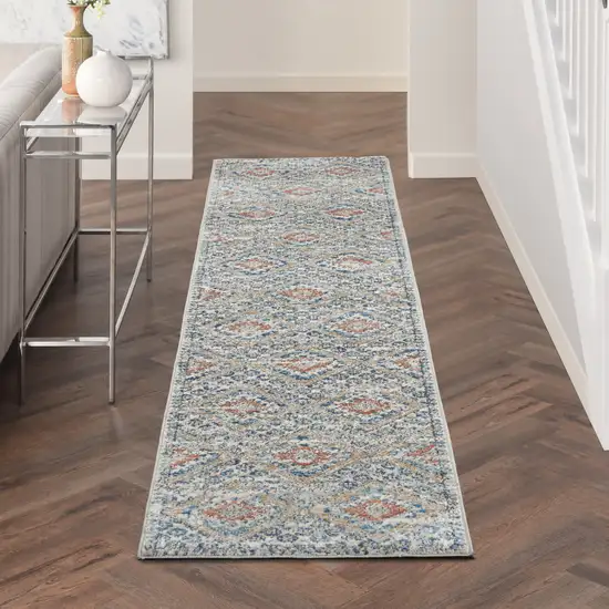 8' Blue And Ivory Southwestern Power Loom Non Skid Runner Rug Photo 5