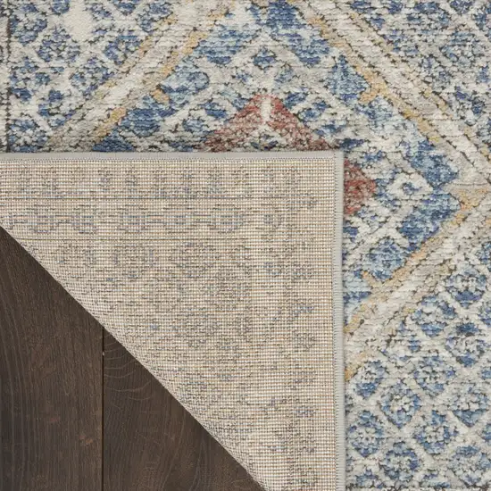8' Blue And Ivory Southwestern Power Loom Non Skid Runner Rug Photo 9