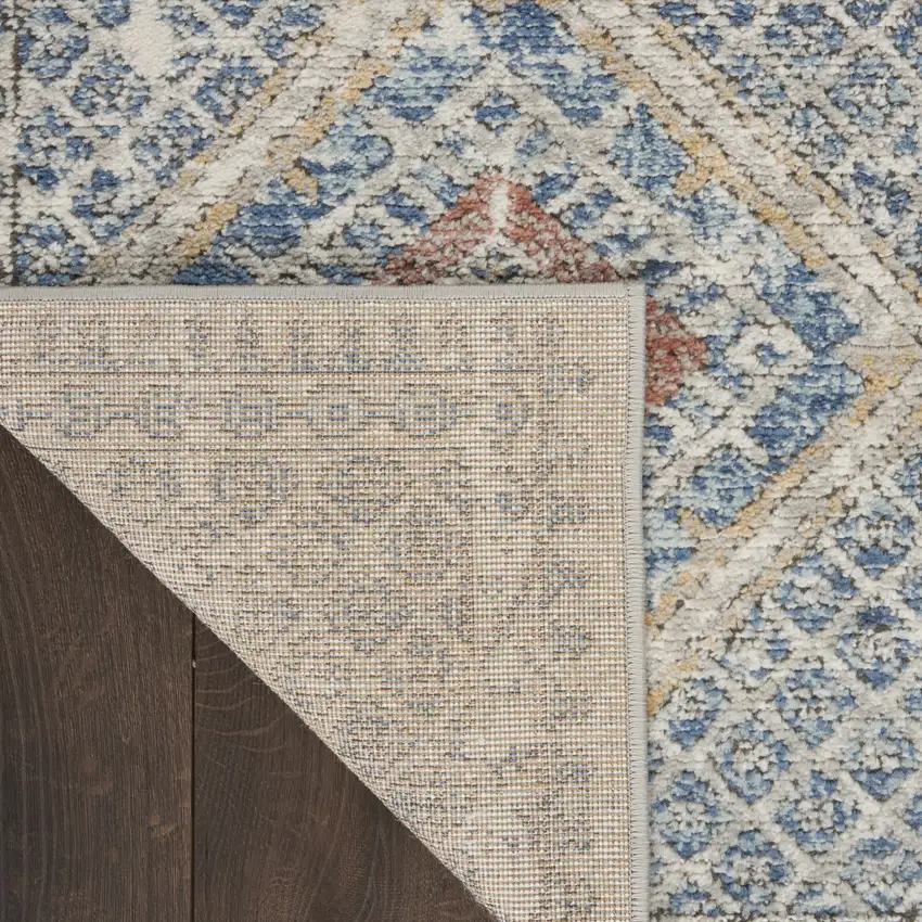 8' Blue And Ivory Southwestern Power Loom Non Skid Runner Rug Photo 9