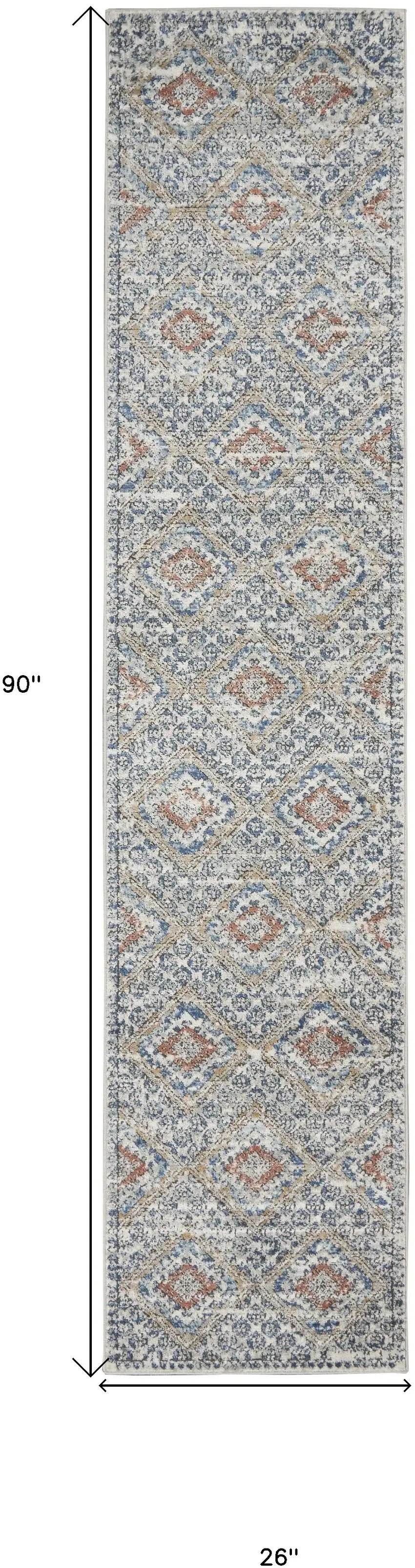 8' Blue And Ivory Southwestern Power Loom Non Skid Runner Rug Photo 5