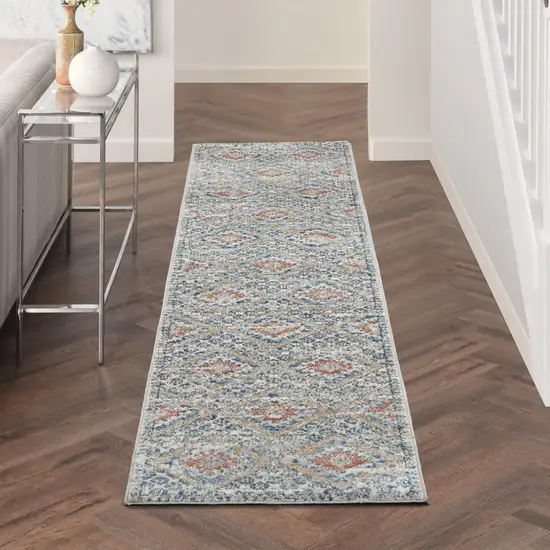 8' Blue And Ivory Southwestern Power Loom Non Skid Runner Rug Photo 9