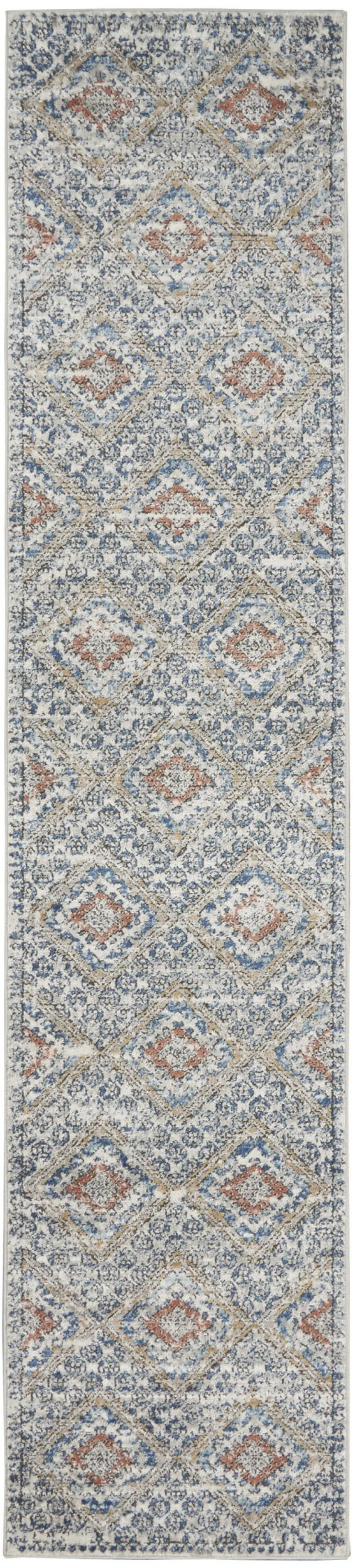 8' Blue And Ivory Southwestern Power Loom Non Skid Runner Rug Photo 3