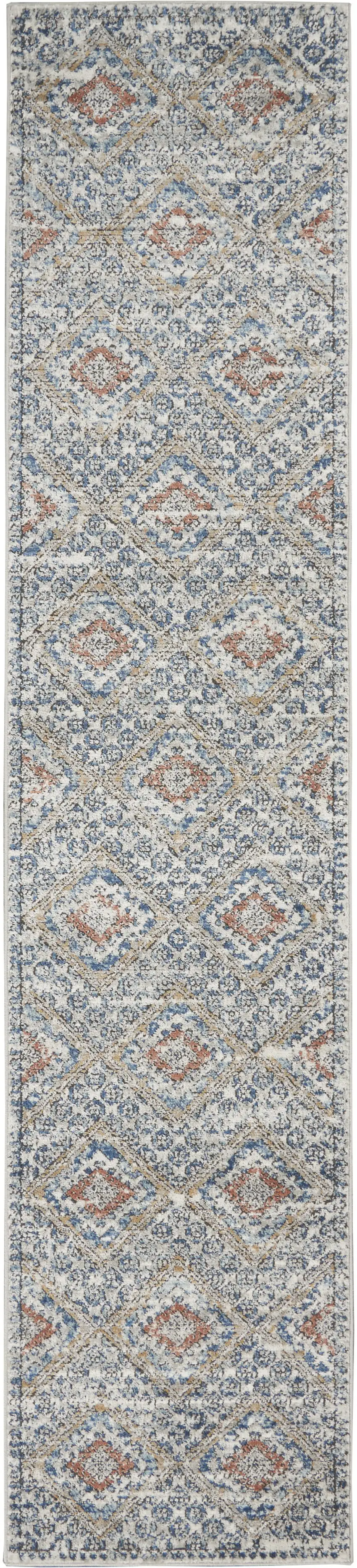 8' Blue And Ivory Southwestern Power Loom Non Skid Runner Rug Photo 3