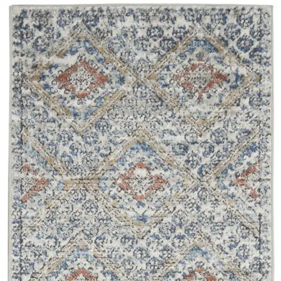 8' Blue And Ivory Southwestern Power Loom Non Skid Runner Rug Photo 1