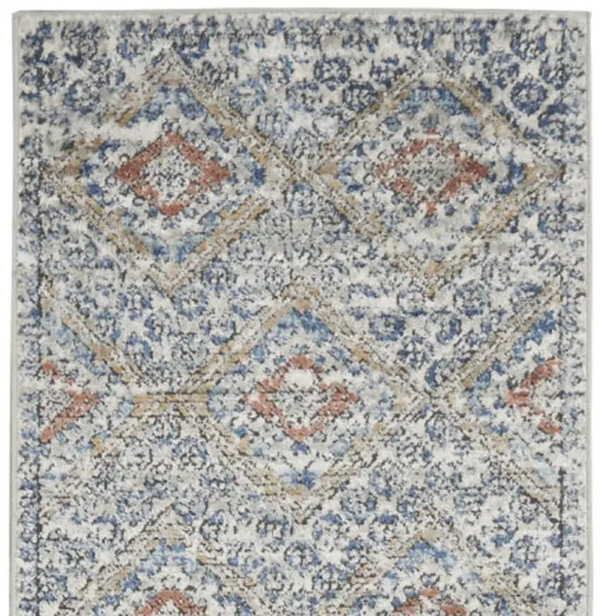 8' Blue And Ivory Southwestern Power Loom Non Skid Runner Rug Photo 1