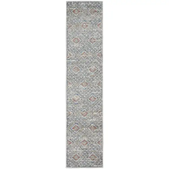 8' Blue And Ivory Southwestern Power Loom Non Skid Runner Rug Photo 4