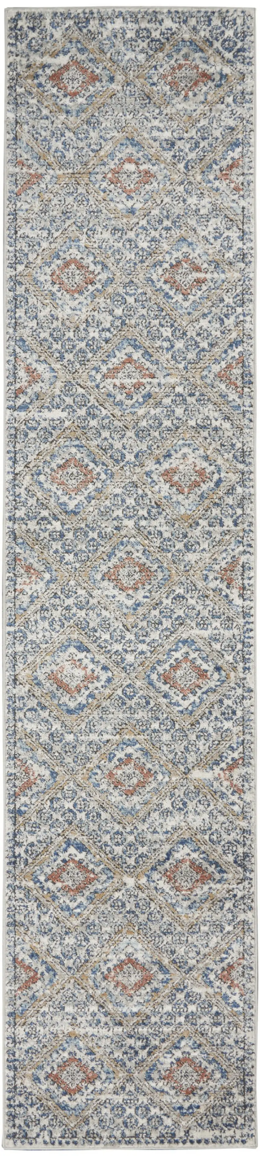 8' Blue And Ivory Southwestern Power Loom Non Skid Runner Rug Photo 4