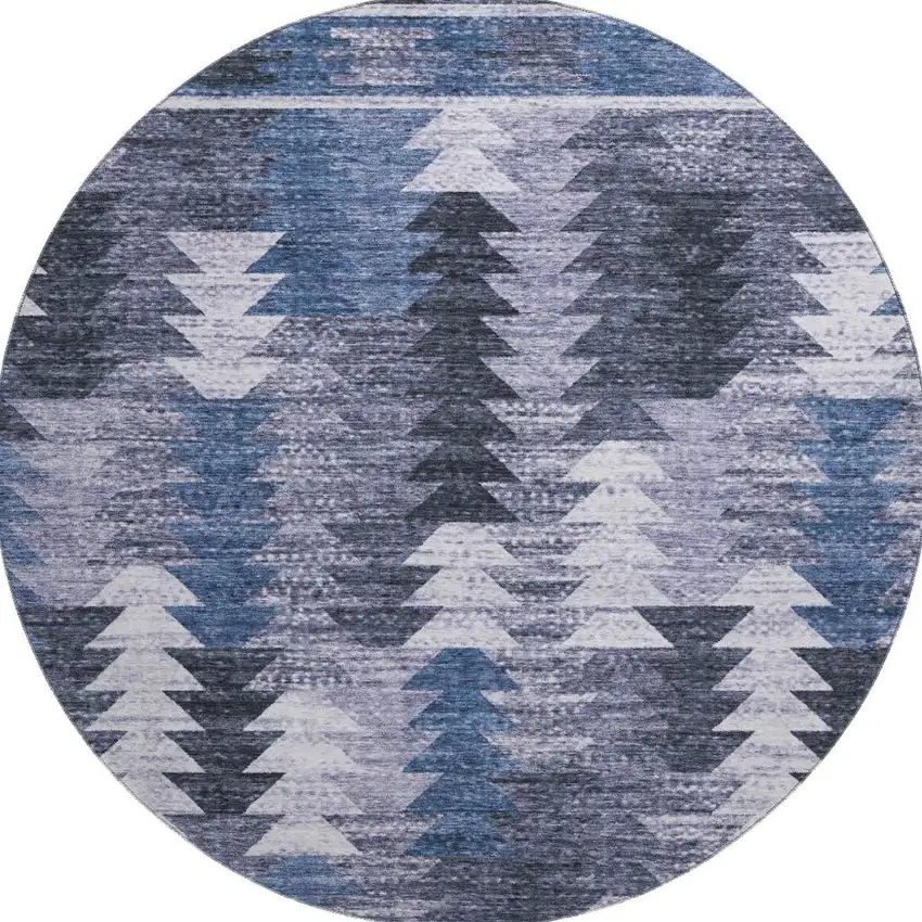 8' Blue And Ivory Southwestern Washable Round Rug With UV Protection Photo 4