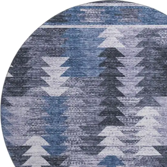 8' Blue And Ivory Southwestern Washable Round Rug With UV Protection Photo 3