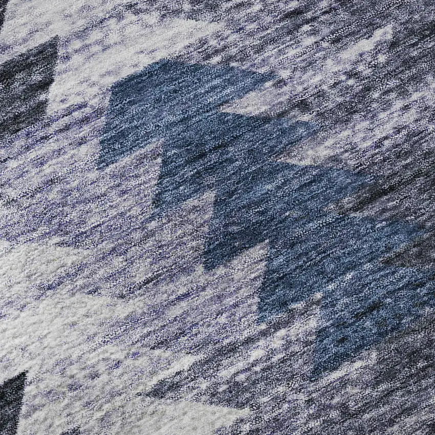 8' Blue And Ivory Southwestern Washable Round Rug With UV Protection Photo 9