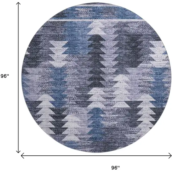 8' Blue And Ivory Southwestern Washable Round Rug With UV Protection Photo 3