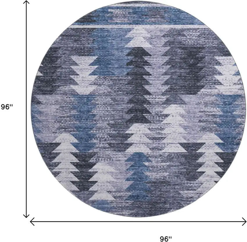 8' Blue And Ivory Southwestern Washable Round Rug With UV Protection Photo 3