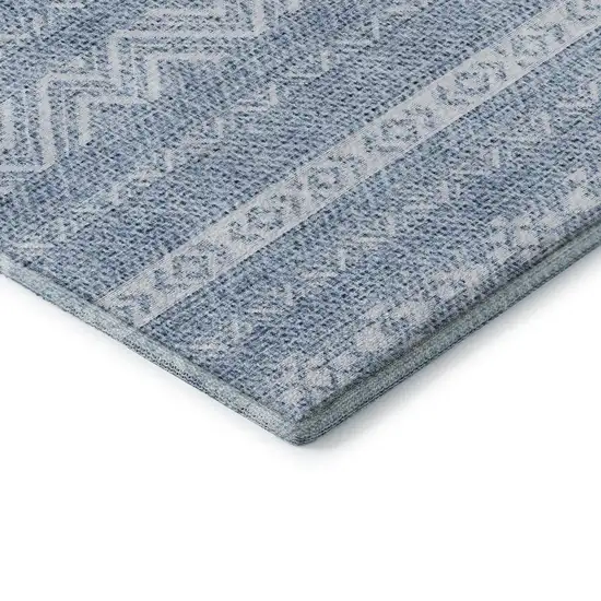 8' Blue And Ivory Southwestern Washable Round Rug With UV Protection Photo 7