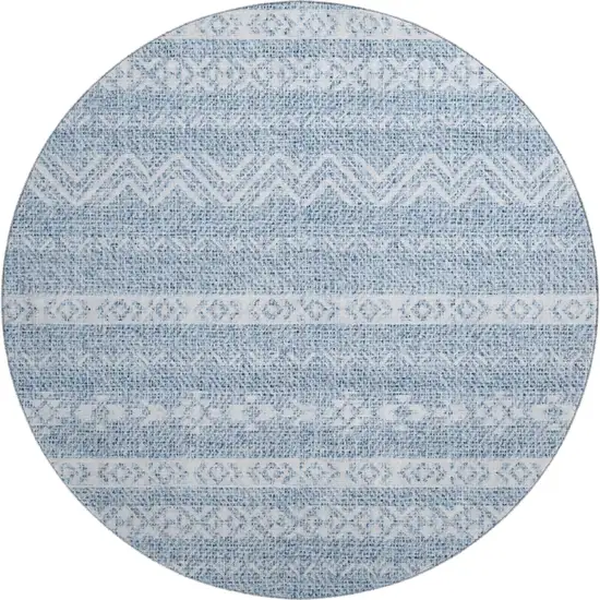 8' Blue And Ivory Southwestern Washable Round Rug With UV Protection Photo 1