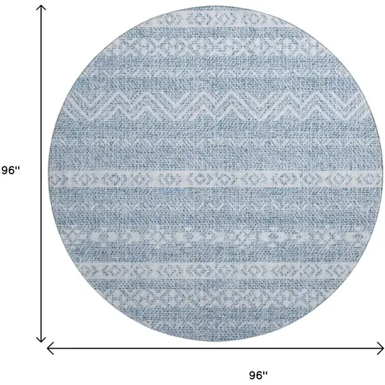 8' Blue And Ivory Southwestern Washable Round Rug With UV Protection Photo 3