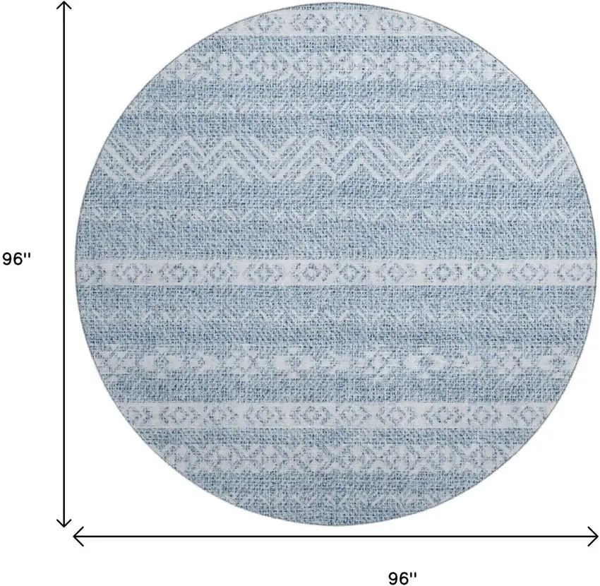 8' Blue And Ivory Southwestern Washable Round Rug With UV Protection Photo 3