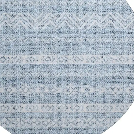 8' Blue And Ivory Southwestern Washable Round Rug With UV Protection Photo 3