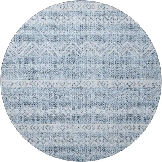 8' Blue And Ivory Southwestern Washable Round Rug With UV Protection Photo 4