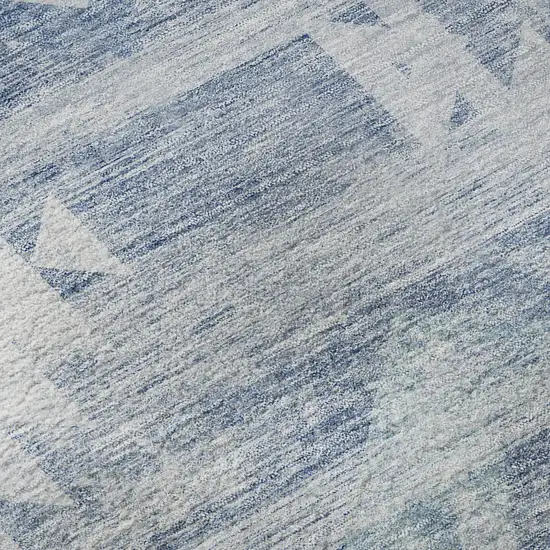 8' Blue And Ivory Southwestern Washable Round Rug With UV Protection Photo 9