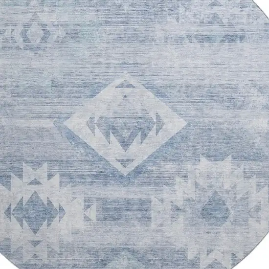 8' Blue And Ivory Southwestern Washable Round Rug With UV Protection Photo 3