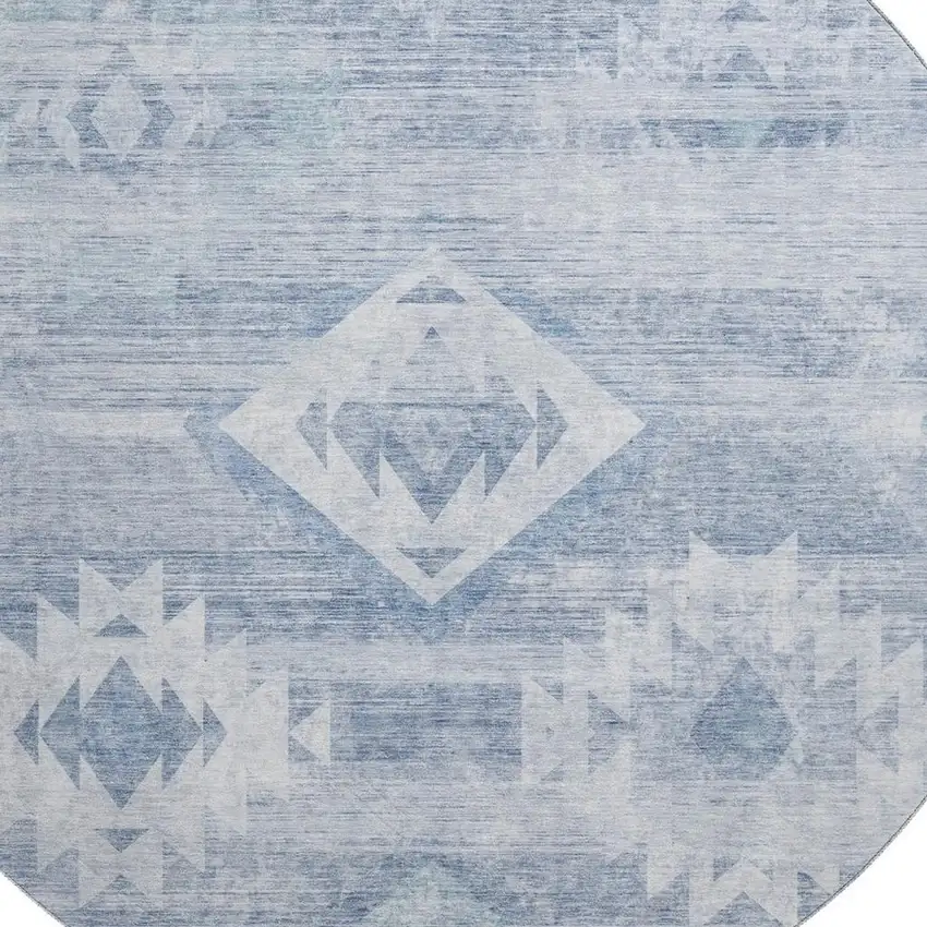 8' Blue And Ivory Southwestern Washable Round Rug With UV Protection Photo 3